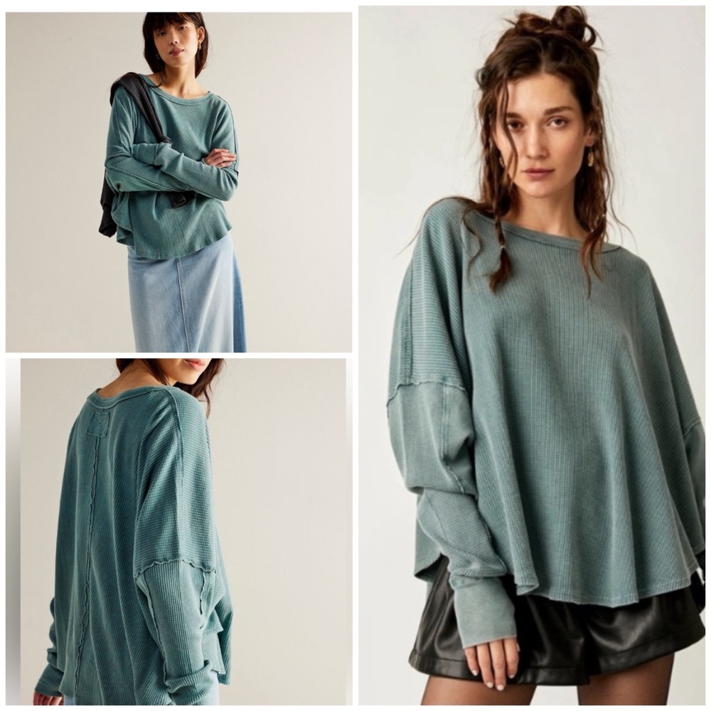 Free People Microphone Drop Thermal in Silver Pine